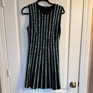 BCBGMaxAzria KAYLIN Black Dress with Aqua Stripes